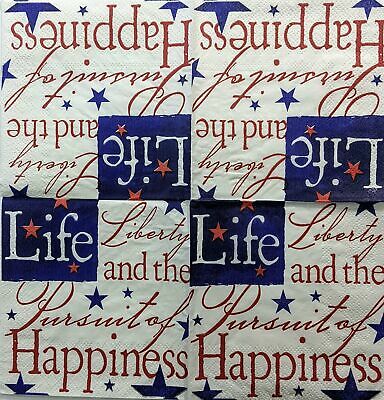 TWO Individual Paper Cocktail Decoupage Napkins - 1396 Patriotic Life & Liberty