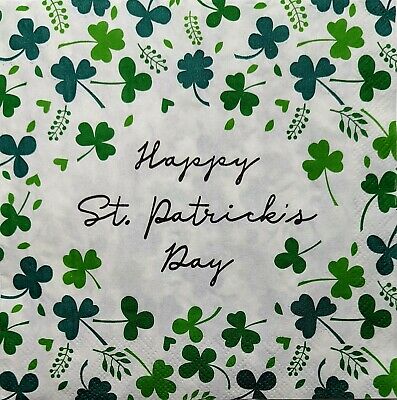 2 Individual Paper Lunch Decoupage Napkins- 805 Happy St Patrick's Day Shamrocks