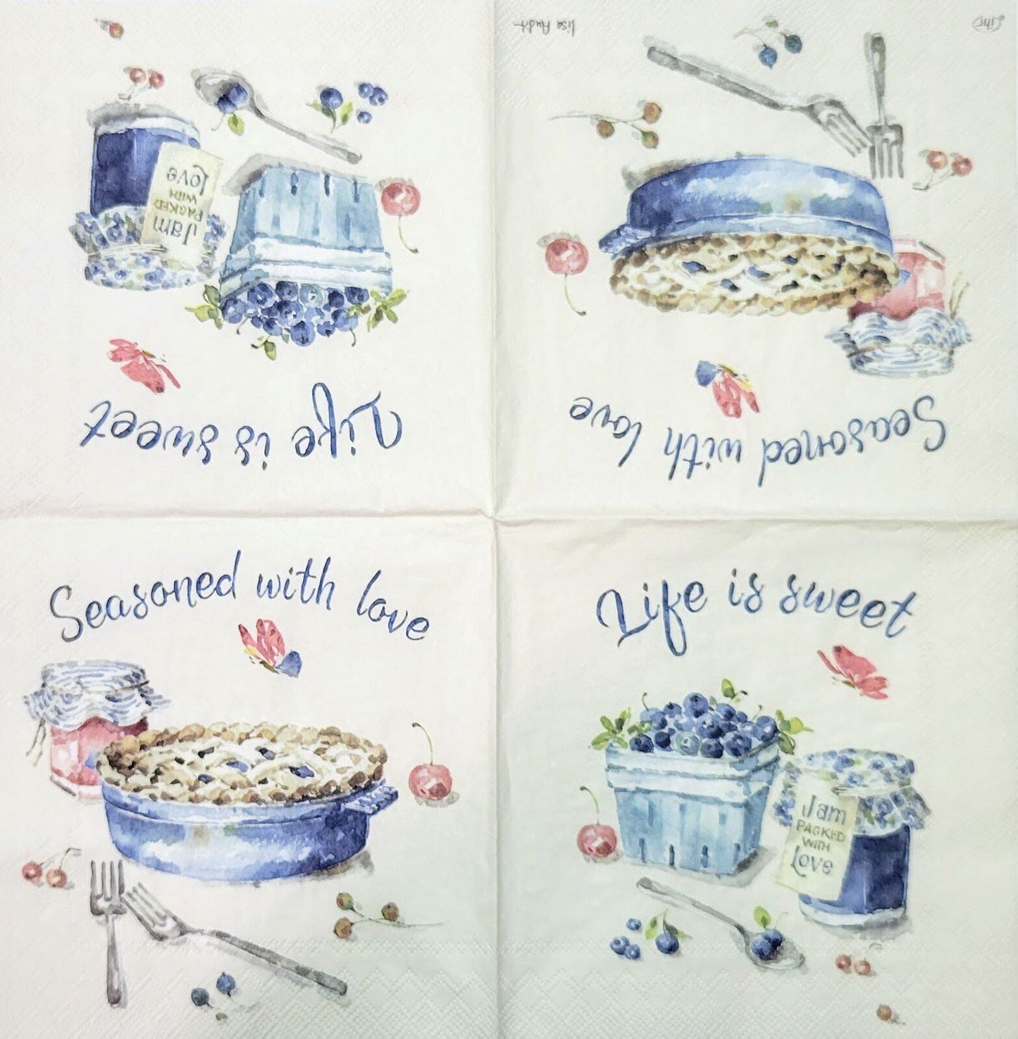 2 Individual Paper Cocktail Decoupage Napkins - 2073 Life is Sweet Blueberry Jam