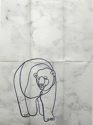 TWO Individual Paper Guest Decoupage Napkins - 1803 Marble Line Drawing - Bear