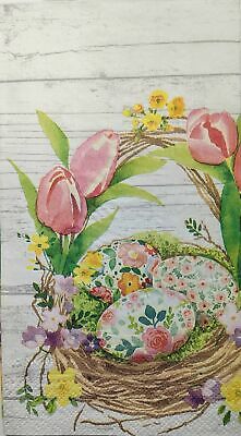 TWO Individual Paper Guest Decoupage Napkins - 1881 Pastel Dressed Easter Basket