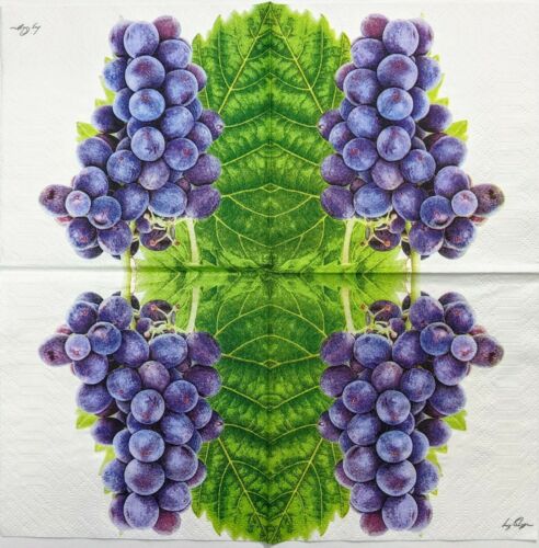 TWO Individual Paper Cocktail Decoupage Napkins- Purple Grape Bunch 1148