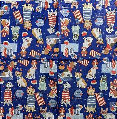 TWO Individual Paper Cocktail Decoupage Napkins - 1986 Patriotic Dogs