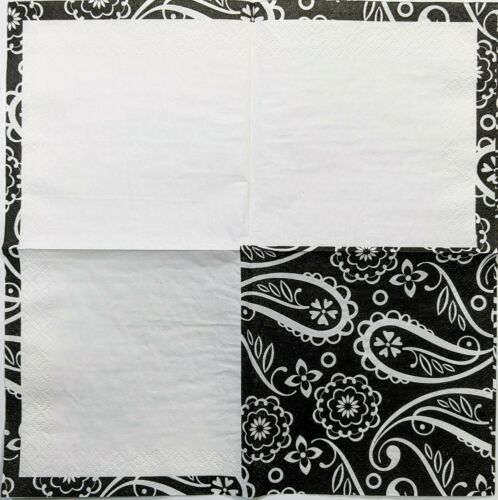 TWO Individual Paper Cocktail Decoupage Napkins- Black White Paisley 1137