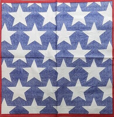 TWO Individual Paper Cocktail Decoupage Napkins - 2006 4th of July Stars