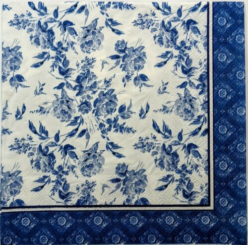 TWO Individual Paper Lunch Decoupage Napkins - Blue Floral Romance 1270