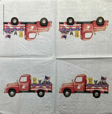 TWO Individual Paper Cocktail Decoupage Napkins - 1391 Americana Truck with Dogs