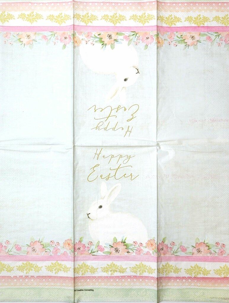 TWO Individual Paper Guest Decoupage Napkins - 2312 Happy Easter White Bunny