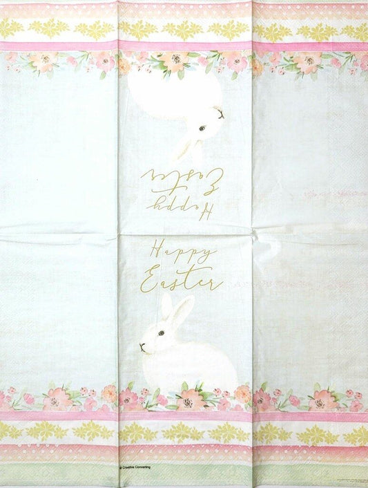 TWO Individual Paper Guest Decoupage Napkins - 2312 Happy Easter White Bunny