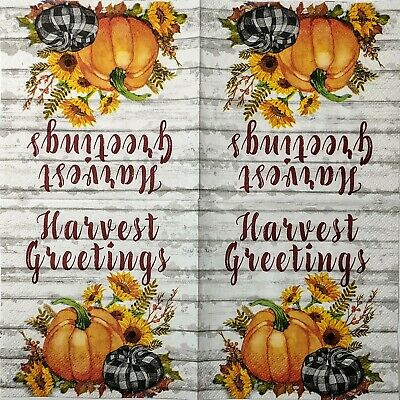 TWO Individual Paper Cocktail Decoupage Napkins - 1574 Harvest Fall Greetings