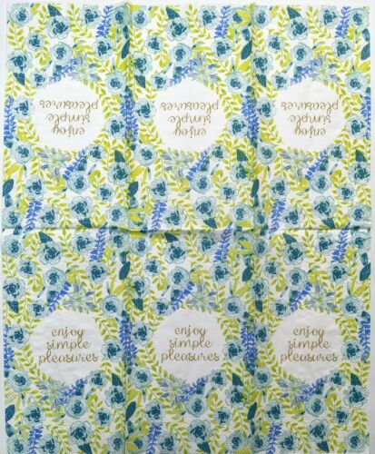 TWO Individual Paper Guest Decoupage Napkins-Enjoy Simple Pleasures Blue 1094