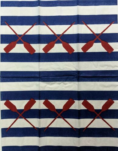 TWO Individual Paper Guest Decoupage Napkins - Blue Nautical w/ Red Oars 1313