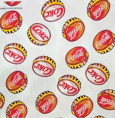 TWO Individual Paper Lunch Decoupage Napkins - 2053 Coca-Cola Bottle Caps