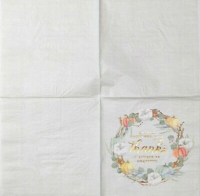 TWO Individual Paper Lunch Decoupage Napkins - 1714 Foil Give Thanks Wreath