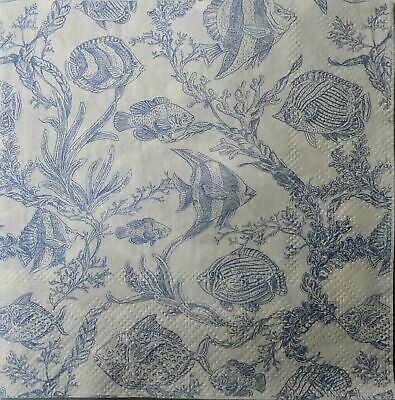 TWO Individual Paper Cocktail Decoupage Napkins - 1538 Blue Ocean Fish