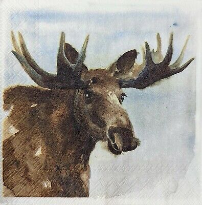 TWO Individual Paper Cocktail Decoupage Napkins - 1698 Winter Moose