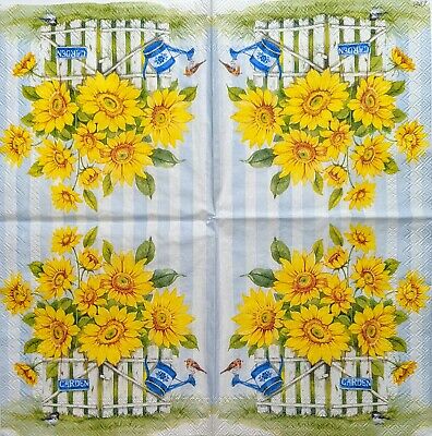 TWO Individual Paper Cocktail Decoupage Napkins - 1952 Sunflower Garden