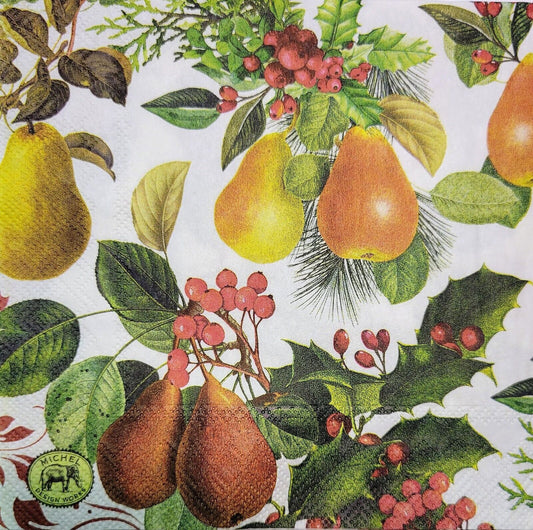 TWO Individual Paper Lunch Decoupage Napkins - 2279 Partridge in a Pear Tree