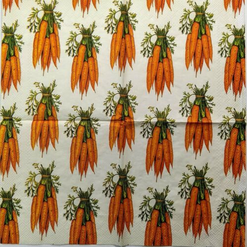 TWO Individual Paper Lunch Decoupage Napkins - Carrot Bunches Easter 1218