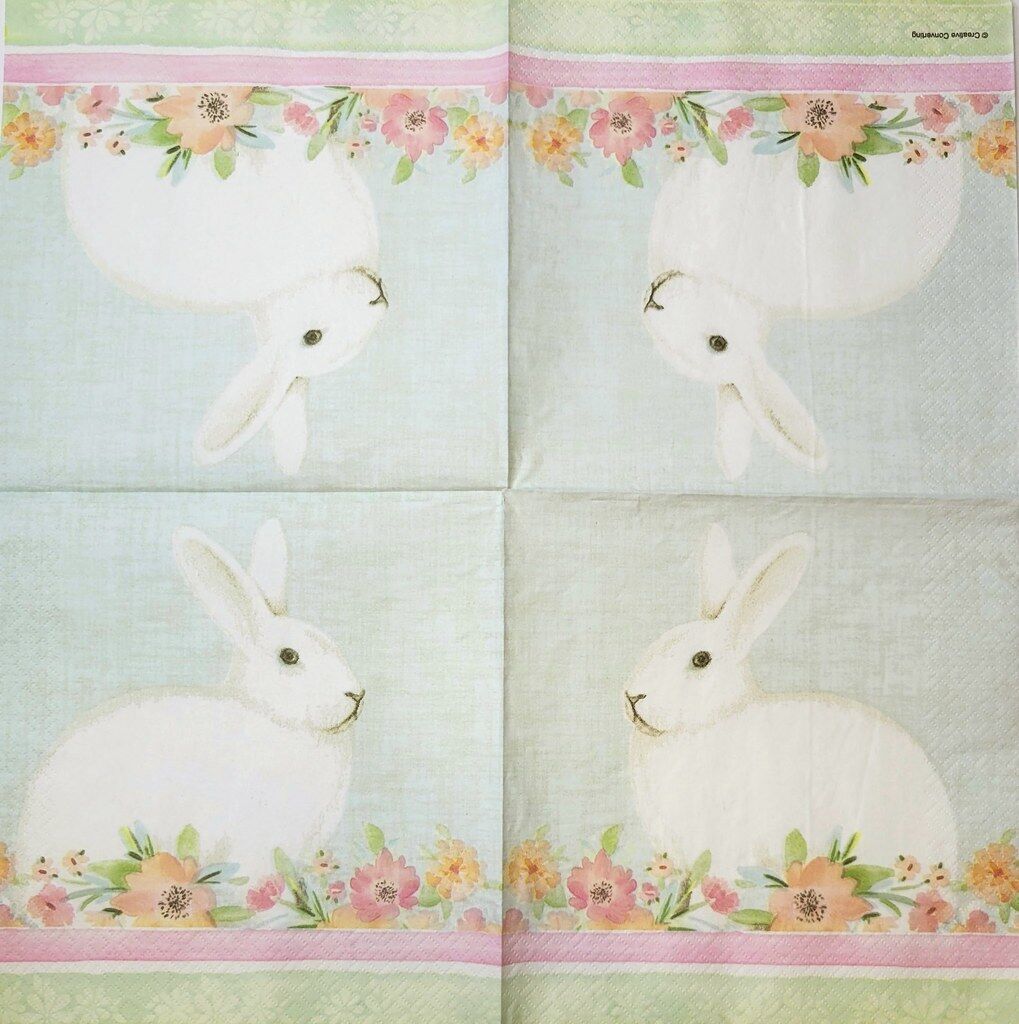 TWO Individual Paper Lunch Decoupage Napkins - 2339 Chic White Easter Bunny