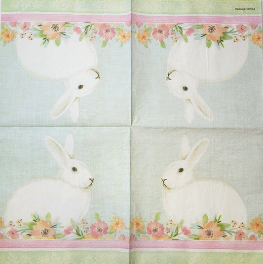 TWO Individual Paper Lunch Decoupage Napkins - 2339 Chic White Easter Bunny