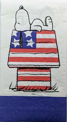 TWO Individual Paper Guest Decoupage Napkins - 1440 Patriotic Snoopy Doghouse