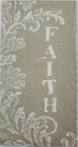 TWO Individual Paper Guest Decoupage Napkins - "FAITH" Weathered In Taupe 1304