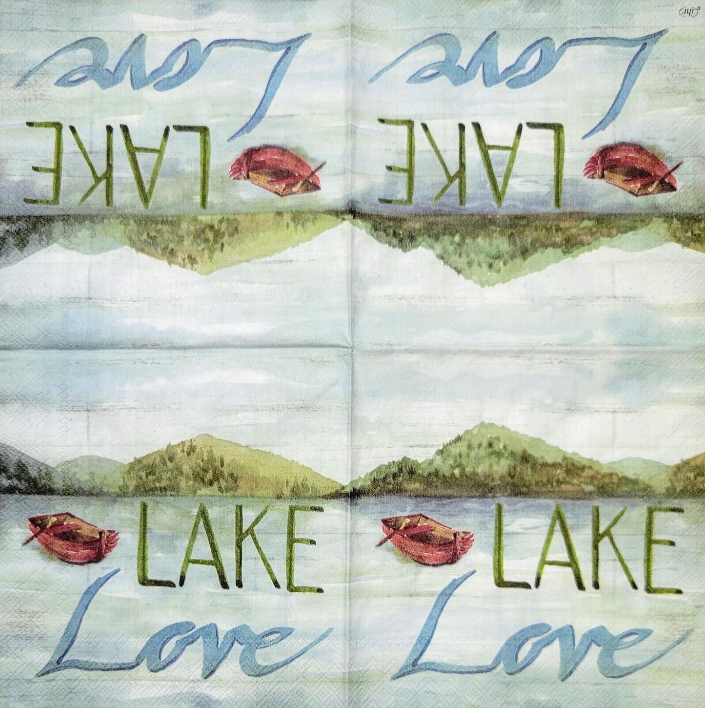 2 Individual Paper Cocktail Decoupage Napkins - 2057 Lake Love w Rowboat