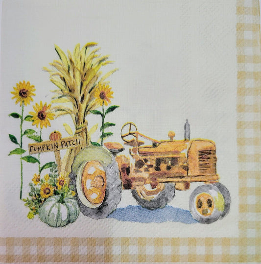 TWO Individual Paper Cocktail Decoupage Napkins - 2171 Tractor Fall Harvest