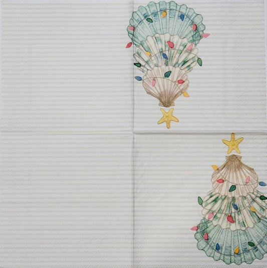 TWO Individual Paper Cocktail Decoupage Napkins - 2284 Christmas Tree Shells