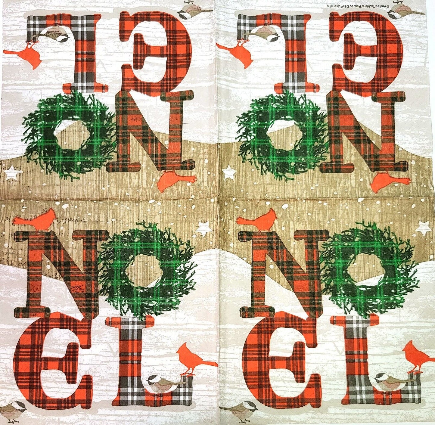 TWO Individual Paper Lunch Decoupage Napkins - 2157 Plaid Christmas Noel