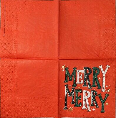 TWO Individual Paper Cocktail Decoupage Napkins - Merry Merry Red