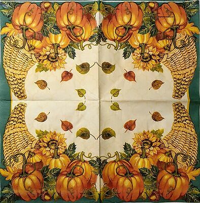 TWO Individual Paper Lunch Decoupage Napkins - 1605 Thanksgiving Cornucopia