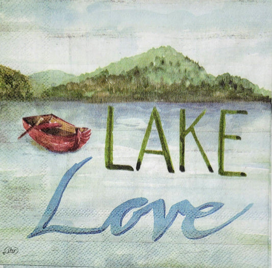 2 Individual Paper Cocktail Decoupage Napkins - 2057 Lake Love w Rowboat