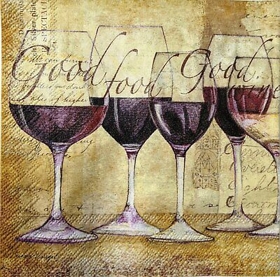 TWO Individual Paper Cocktail Decoupage Napkins- 1596 Vino Bellissimo Wine Glass