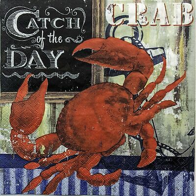 TWO Individual Paper Lunch Decoupage Napkins -1355 Catch of The Day Crab