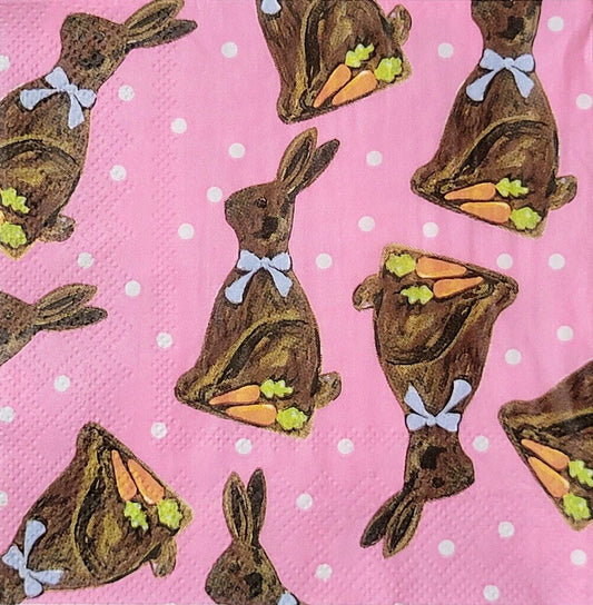 TWO Individual Paper Cocktail Decoupage Napkins - 2334 Chocolate Easter Bunnies