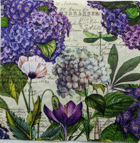 TWO Individual Paper Cocktail Decoupage Napkins- Purple Hydrangea 1151