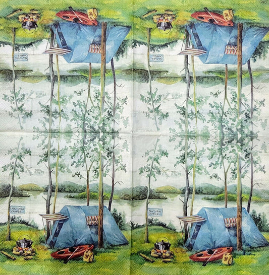 2 Individual Paper Cocktail Decoupage Napkins - 2056 Lake Camping