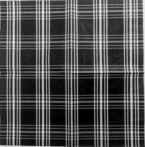 TWO Individual Paper Cocktail Decoupage Napkins- Black And White Plaid 1322