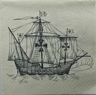 TWO Individual Paper Lunch Decoupage Napkins - 1358 Old World Ship with Sails