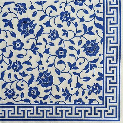 TWO Individual Paper Lunch Decoupage Napkins - 1978 Blue & White Floral