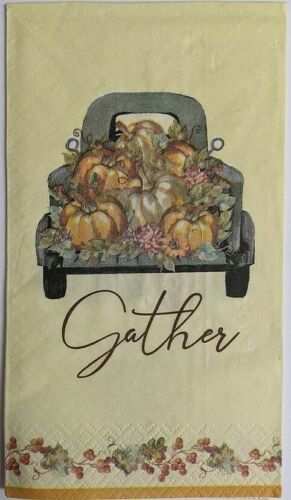 TWO Individual Paper Guest Decoupage Napkins- Country Harvest Truck Gather 1076