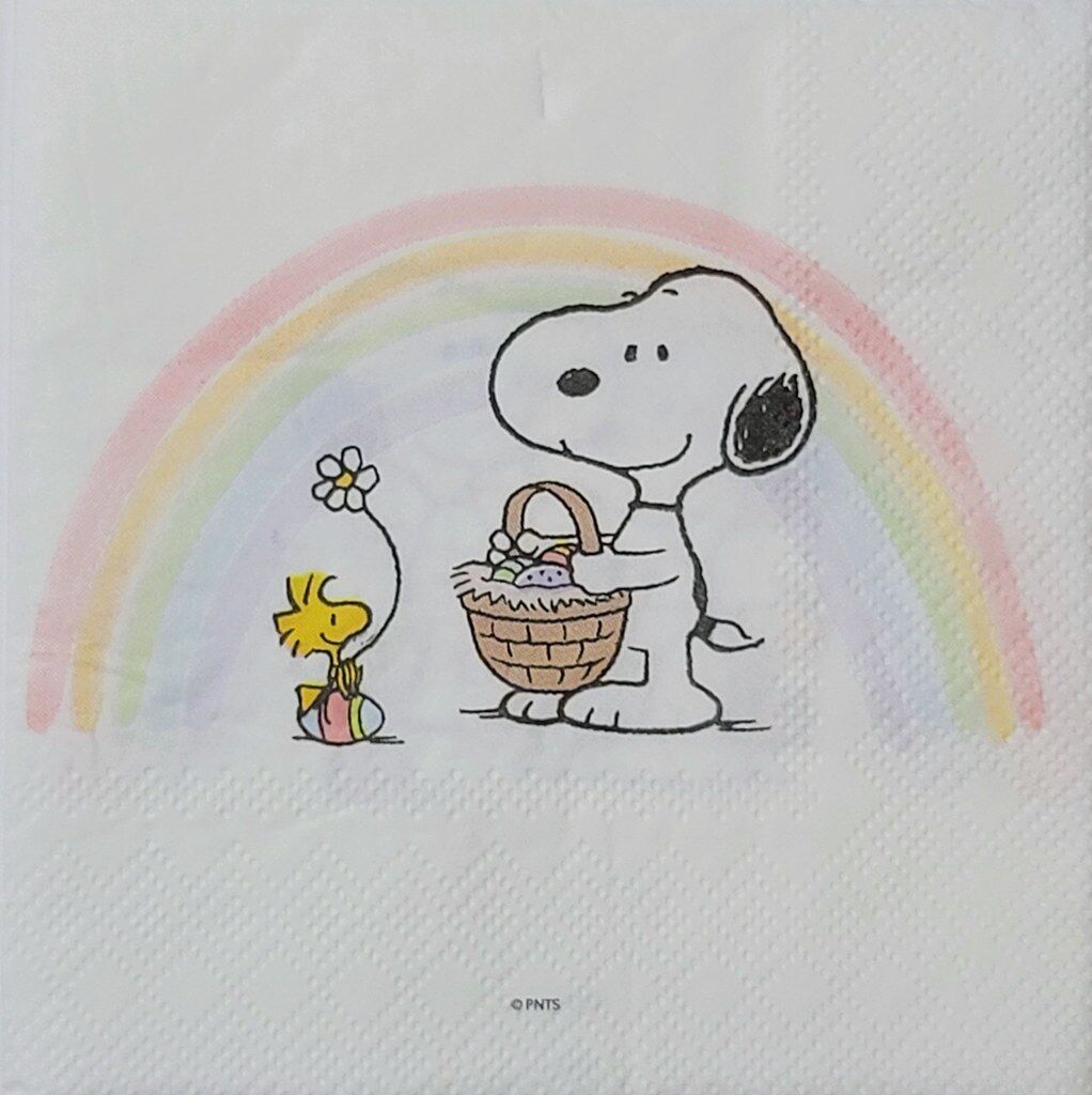 TWO Individual Paper Cocktail Decoupage Napkins - 2332 Snoopy Easter Rainbow