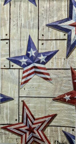 TWO Individual Paper Guest Decoupage Napkins - Patriotic Barn Star 1315