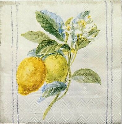 TWO Individual Paper Cocktail Decoupage Napkins - 1818 Lemon Branch on Cloth