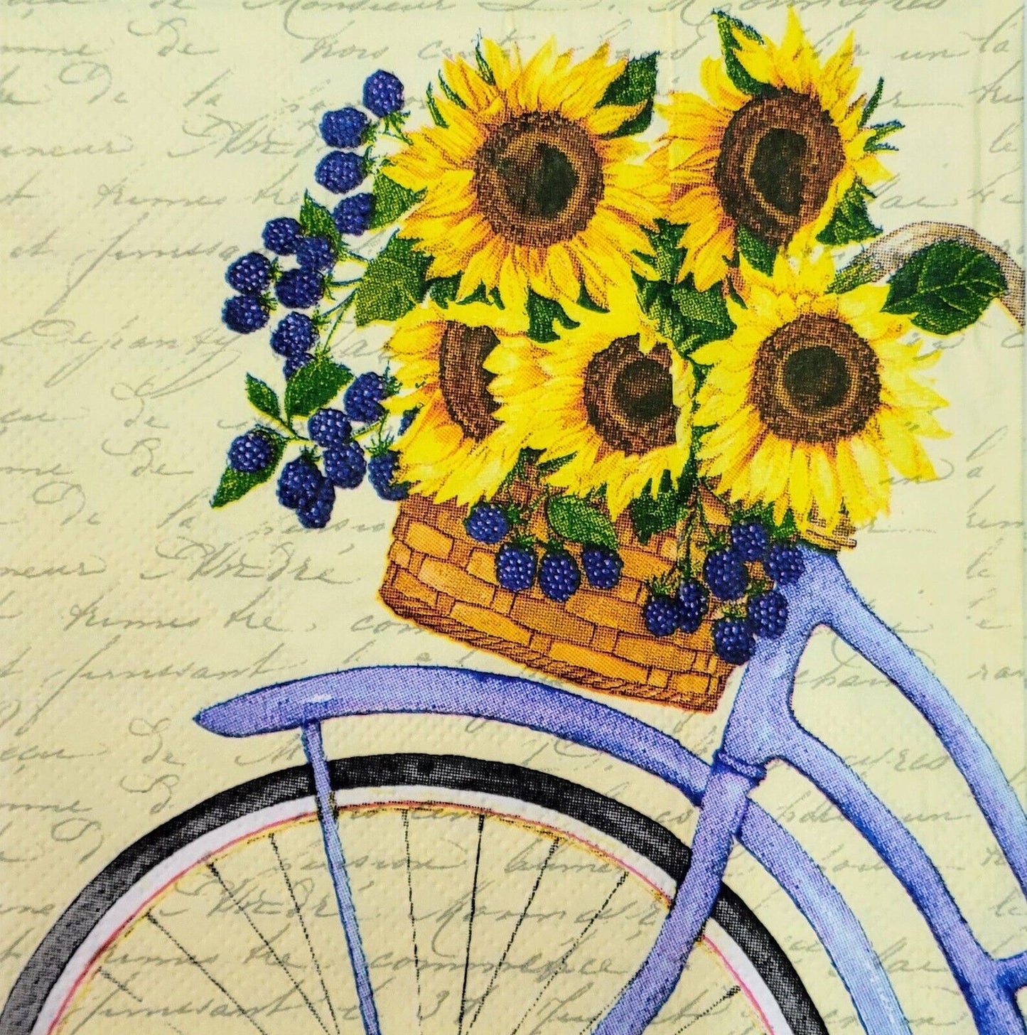 2 Individual Paper Cocktail Decoupage Napkins- 2126 Bicycle Built for Sunflowers