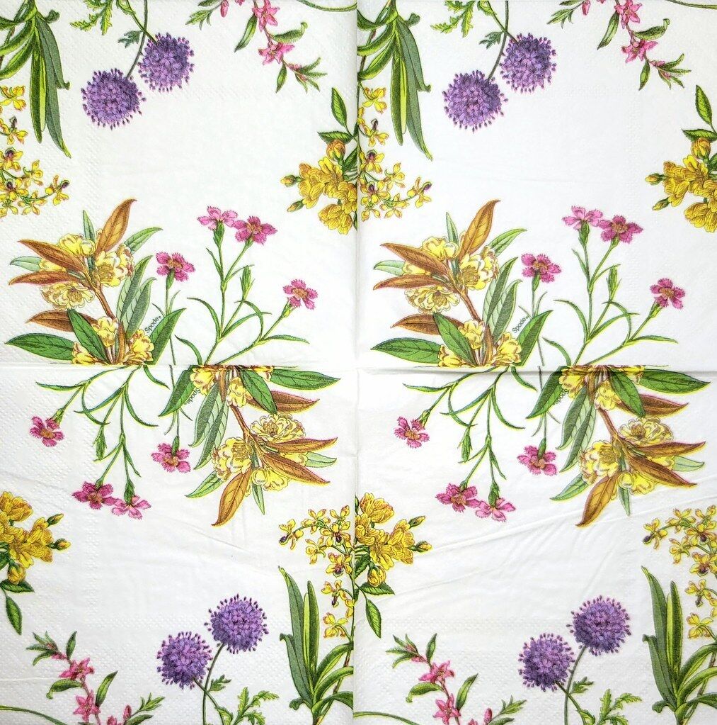 TWO Individual Paper Cocktail Decoupage Napkins - 2352 Spring Flowers in Bloom