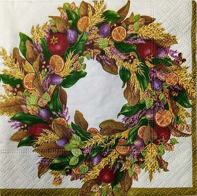 TWO Individual Paper Cocktail Decoupage Napkins - 1654 Colorful Autumn Wreath