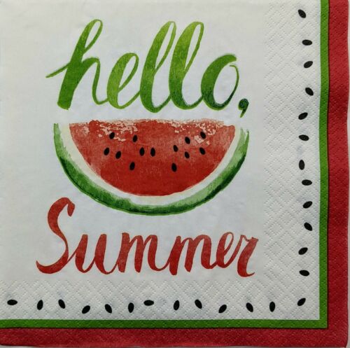 TWO Individual Paper Lunch Decoupage Napkins - Hello Summer Watermelon 1123